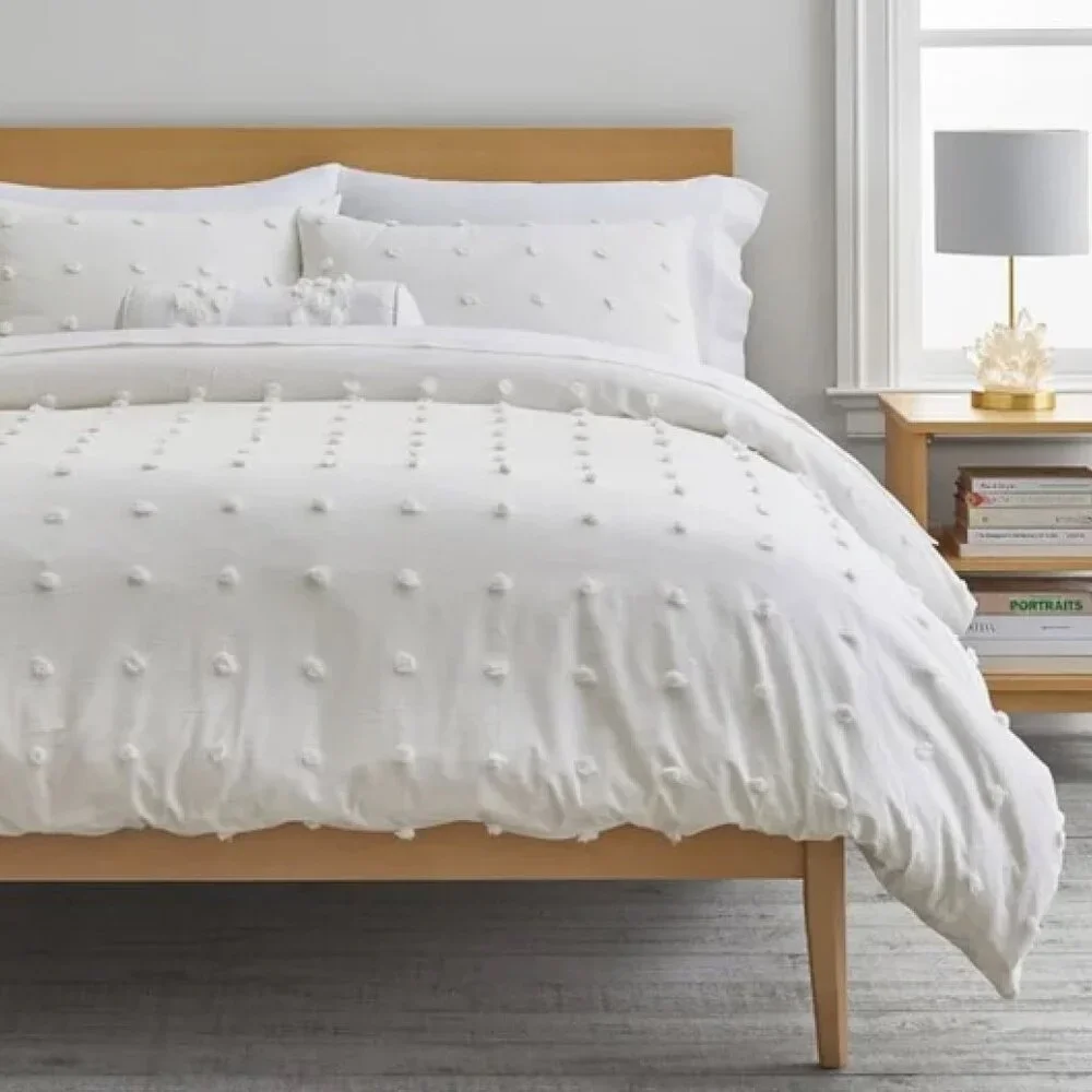 Pottery Barn Tufted Dot Duvet Cover Twin/Twin XL with Standard Sham Ivory NEW